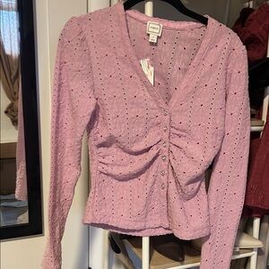 Anthropologie Light Pink Textured Button-Down Shirt